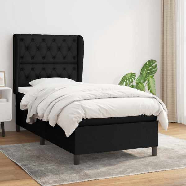 vidaXL Boxspringbett mit Matratze Schwarz 80x200 cm Stoff, 3128159
