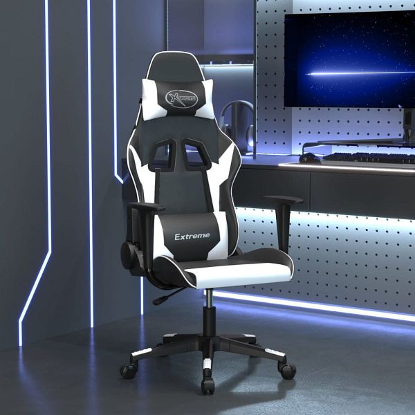 vidaXL Gaming-Stuhl mit Massagefunktion Schwarz und Weiß Kunstleder, 345450