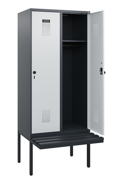 C+P Spind Evolo PLUS, 2 Abteile, 1950x800x815mm, 7016/7035, Drehriegel, Sitzfläche Kunststoff, 0490405-22 S10071