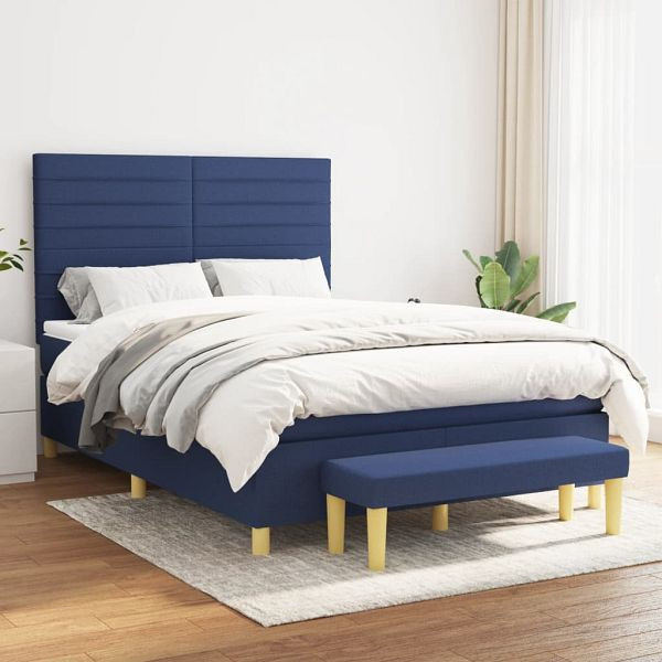 vidaXL Boxspringbett mit Matratze Blau 140x190 cm Stoff, 3137235