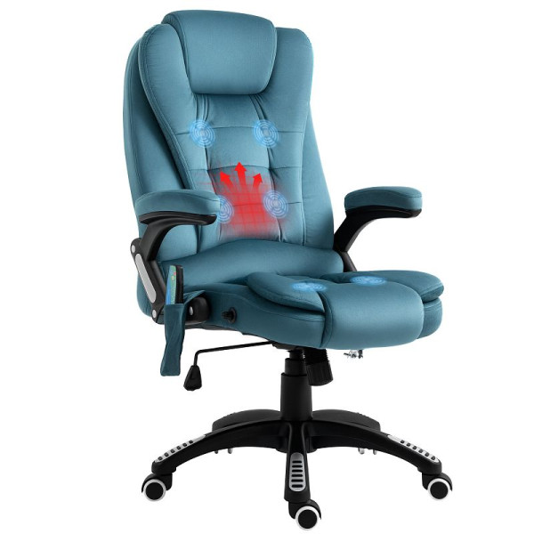 Vinsetto Massagesessel mit Wärmefunktion, Ergonomischer Schreibtischstuhl, höhenvestellbar, 68L x 72B x 110-120 cm, Blau, 921-171V90BU