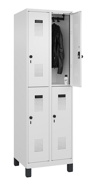 C+P Doppelstöckiger Spind Evolo PLUS, mit Füßen, 4 Fächer, 1950x600x500mm, 9016, Frontfarbe RAL 9016 Verkehrsweiß, Drehriegel, 049310-20 S10020