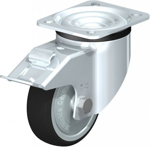 Blickle LK-PATH 100K-1-FI-FK Stahlblech-Lenkrolle, schwere Ausführung, mit Anschraubplatte & Feststeller, Thermoplastisches Polyurethan, Grau, 740801