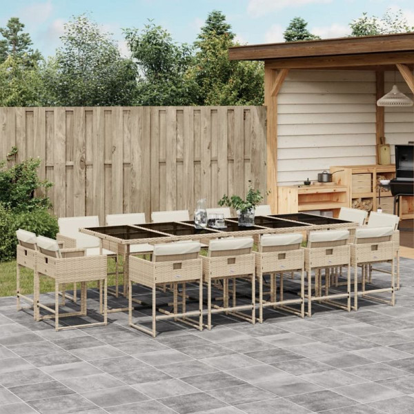 vidaXL 15-teilig Garten-Essgruppe mit Kissen Beige Poly Rattan, 3211414