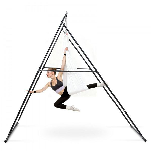 VEVOR Aerial Yogarahmen mit 6m Hängematte (Weiß), max. 200 kg Tragkraft, dreieckige Struktur, 4-stufig horizont., 6-stufig vertikal, KJ46INCH102I59MC5001V0