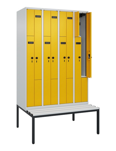 C+P Z-Spind Evolo PLUS, 8 Fächer, 2120x1200x815mm, 7035/1004, Drehriegel, Sitzfläche Kunststoff, Sitzbank, 0490537-408 S10054