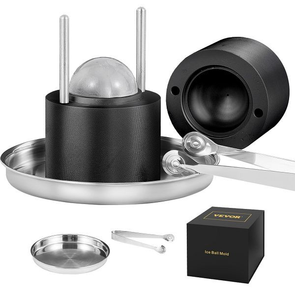 VEVOR Eiswürfelbereiter Eiswürfelformen Satz 60 mm, Eiswürfelform Eiskugelform mit Eiszange & Tropfschale, schwarz, BQYJHSLCJ60MMPU4EV0