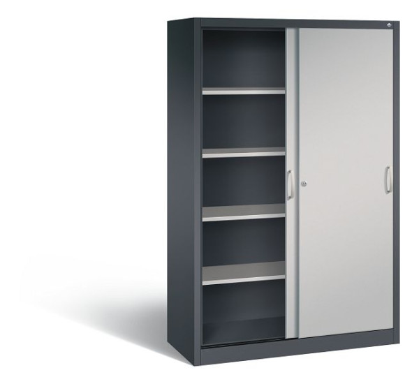 C+P Schiebetürenschrank Acurado, H1950xB1200xT500mm, Farbe: Schwarzgrau / Weißaluminium, Bügelgriff, 5 OH, 2050-00 S10161