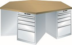 LISTA 6-Eck Werkbank 27x36E (BxTxH) 2500x2165x840mm KEY Lock, Lichtgrau, Schubladen 6x5, 89.201.020