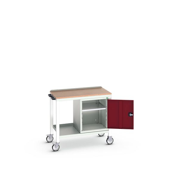 bott verso mobiler Beistelltisch, mit Unterbauschrank und Multiplex-Platte, BxTxH: 1000 x 600 x 930 mm, Lichtgrau / Purpurrot, 16922803.24
