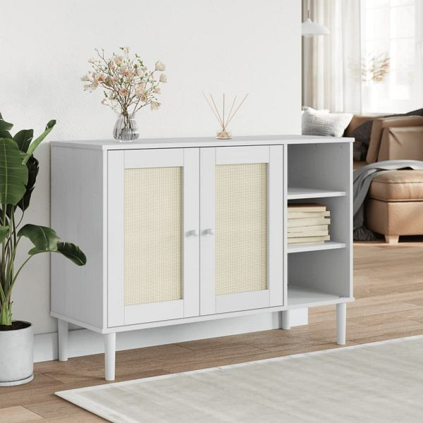 vidaXL Sideboard SENJA Rattan-Optik Weiß 112x40x80 cm Kiefernholz, 358029