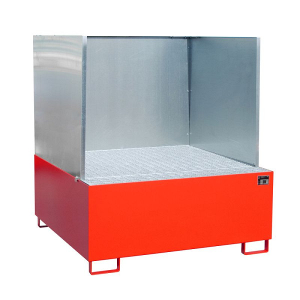 STEIN HGS Auffangwanne AW/SW, mit Spritzschutzwand, 1000 Liter, RAL 3000 feuerrot, Gesamthöhe 1630 mm, lackiert, 1 IBC 1000 Liter, 79189.0014