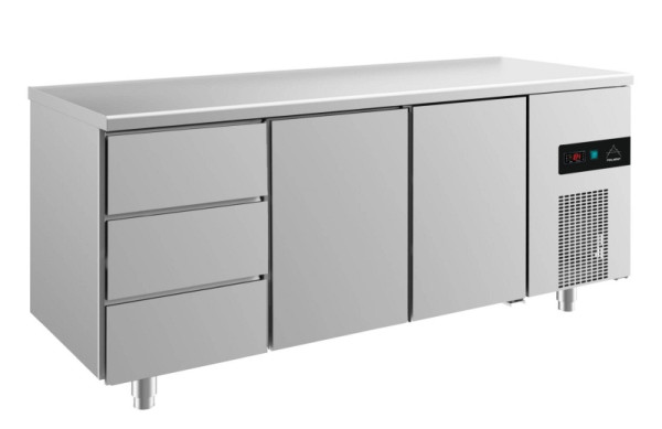 A&S Polarny Kühltisch -2 bis +8°C mit 2x Türen und 1x drei Schubladen links, 1865 x 700 x 850 mm, KT3DTT