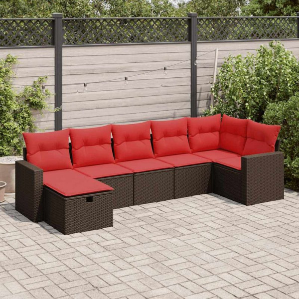 vidaXL 7-teilige Garten-Sofagarnitur mit Kissen Braun Poly Rattan, 3325410