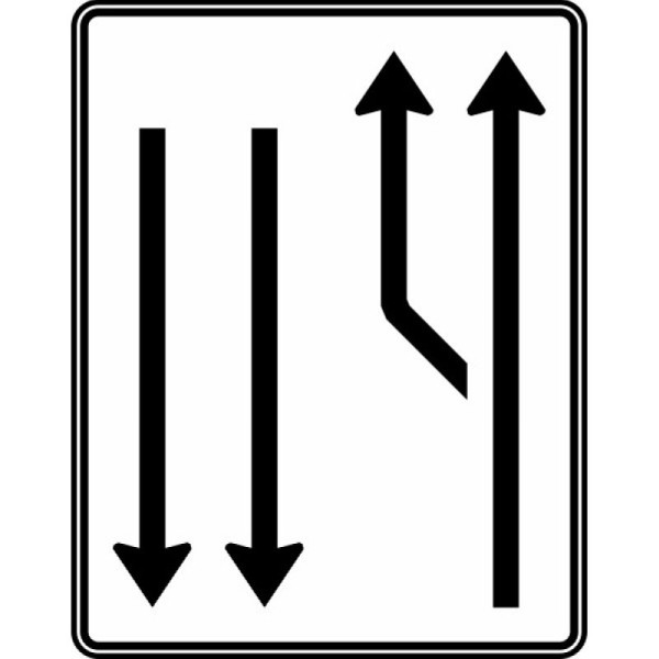 Stein HGS Aufweitungstafel mit Gegenverkehr, 1-streifig plus Fahrstreifen links und in Gegenrichtung Nr. 542-11, RA1/Flachform 2mm, ohne Entfernungsangabe, 1600x1250mm, 542-11-111