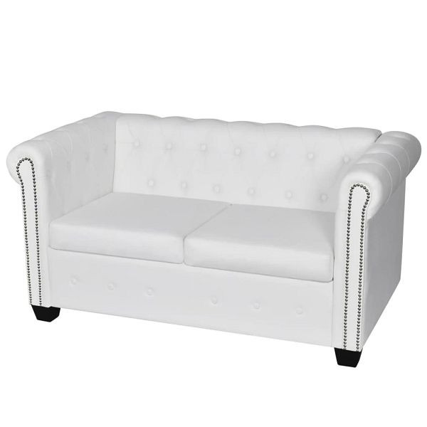 vidaXL Chesterfield-Sofa 2-Sitzer Kunstleder Weiß, 242371