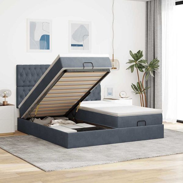 vidaXL Ottoman-Bett mit Matratzen & LEDs Dunkelgrau 200x200 cm Samt, 3314646