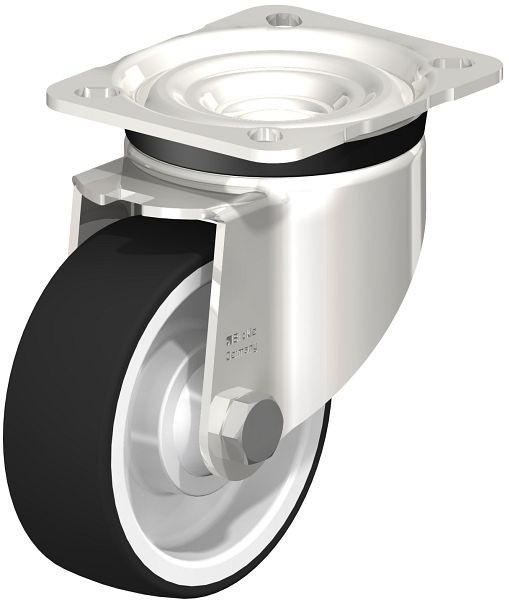 Blickle LKX-POTH 100KD-1 Edelstahl-Schwerlast-Lenkrolle mit Anschraubplatte, Thermoplastisches Polyurethan, Grau, 761557