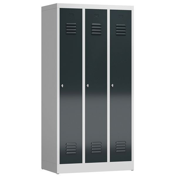 Lüllmann ClassiX Garderobenschrank, 3 Abteile, 1800 x 870 x 500 mm, lichtgrau/anthrazitgrau, X-510138