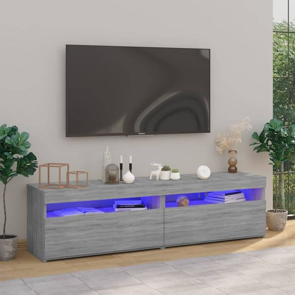 vidaXL TV-Schrank mit LED-Leuchten 2 Stück Grau Sonoma 75x35x40 cm, 815126