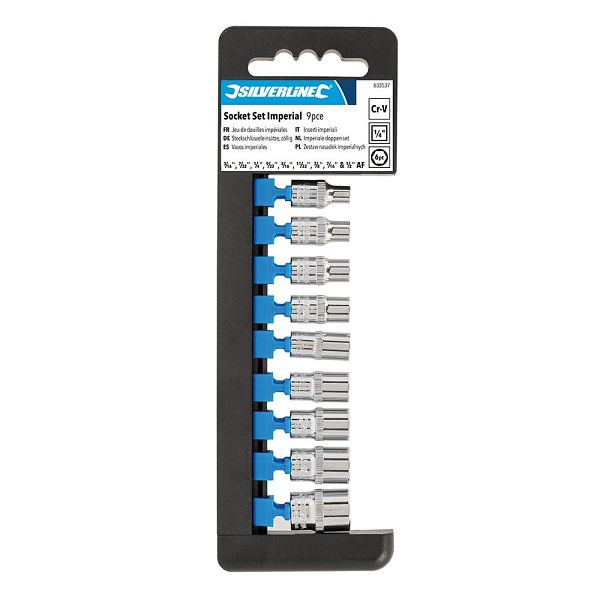 Silverline Sechskant-Steckschlüsseleinsätze, zöllig, 1/4-Zoll-Antrieb, 9-tlg. Satz, 3/16–1/2 Zoll, 633537