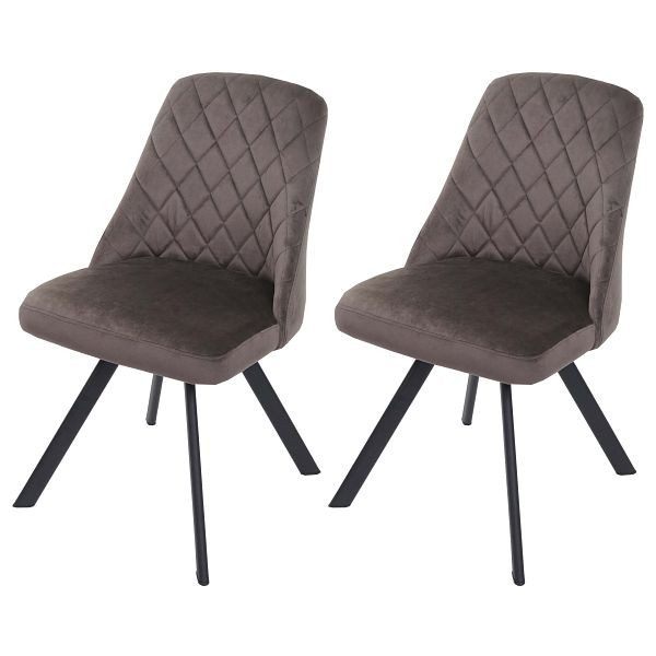 Mendler 2er-Set Esszimmerstuhl HWC-K25, Küchenstuhl Lehnstuhl Polsterstuhl, Metall Samt, dunkelbraun, 89603