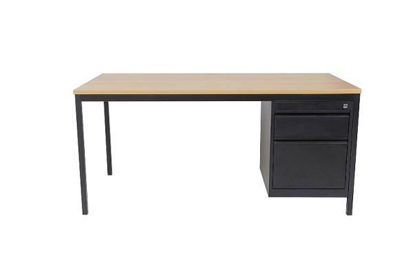 Mades Home Office Schreibtisch Set, 160 cm breit, inkl. Unterbaucontainer, rechts oder links montierbar, 2 Schübe, Buche/9005, MAK10785512