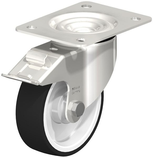 Blickle LKX-POTH 125KD-3-FI Edelstahl-Schwerlast-Lenkrolle mit Anschraubplatte & Feststeller, Thermoplastisches Polyurethan, Grau, 761565