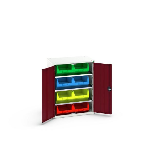 bott verso Magazinschrank, mit 3 Fachböden und 8 Sichtlagerkästen, BxTxH: 800 x 550 x 1000 mm, Lichtgrau / Purpurrot, 16926450.24