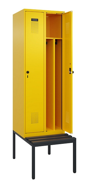 C+P Spind Evolo PLUS, 2 Abteile, 2120x600x815mm, 1023/1023, Drehriegel, Sitzfläche Kunststoff, Sitzbank, 0490507-20F S10076