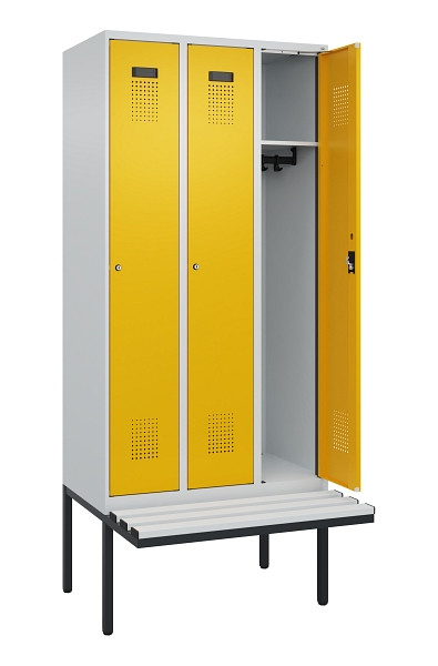 C+P Spind Evolo PLUS, 3 Abteile, 2120x900x815mm, 7035/1004, Haken 3, Zylinderschloss, Material Sitzfläche Kunststoff, 0490407-30 S10081