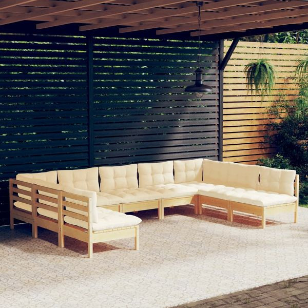 vidaXL 9-teilig Garten-Lounge-Set mit Creme Kissen Massivholz Kiefer, 3097175