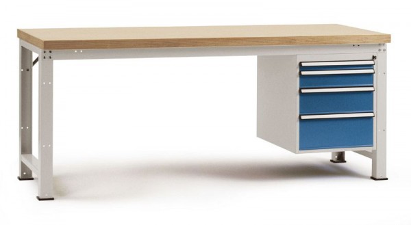 Manuflex Komplett-Werkbank Grund PROFI Standard mit Buche massiv-Platte, BxTxH = 1500 x 700 x 840 mm, Lichtblau, WP5422.5012