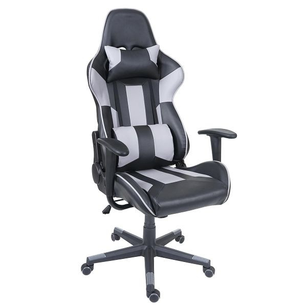 Mendler Bürostuhl HWC-F84, Schreibtischstuhl Gamingstuhl Chefsessel Drehstuhl, Kunstleder, schwarz/grau, 70541