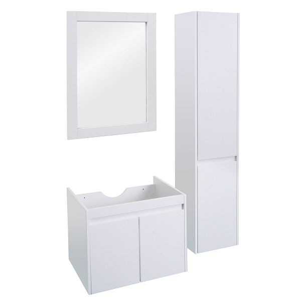 Mendler Badezimmerset HWC-L86, Waschtisch Wandspiegel Hängeschrank Badmöbel, FSC® Melaminbeschichtet, weiß, 102630+102631+102632