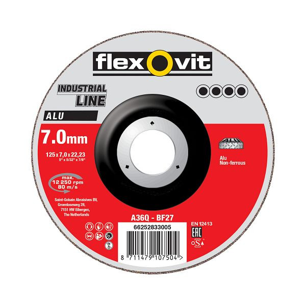 Flexovit ALU Schruppscheibe, A 36 Q-BF27 ALU, Durchmesser: 125 mm, VE: 10 Stück, 66252833005