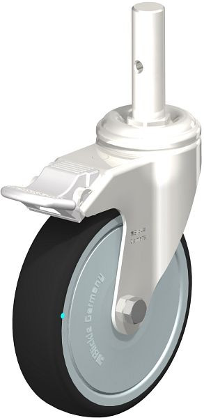 Blickle LKRXA-PATH 126KD-FI-FK-ZAX51 Edelstahl-Lenkrolle mit Zapfen & Feststeller, Thermoplastisches Polyurethan, Grau, 856446