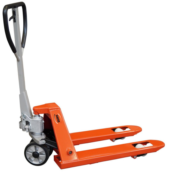 Schefer Gabelhubwagen 2500 kg - 800 mm PREMIUM mit kurzer Gabel, Gabelrollen: 80x93 mm Single Nylon, 1101042RSN800