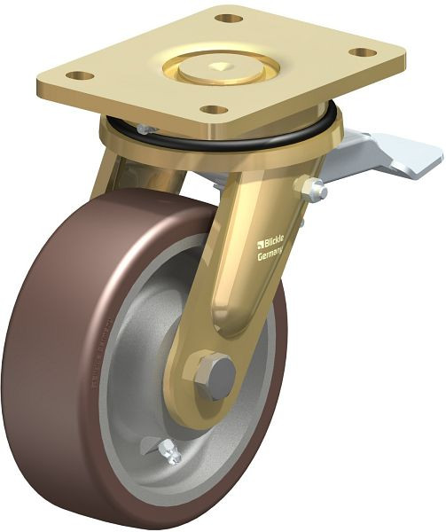 Blickle LS-GB 150K-ST Stahlgeschweißte Schwerlast-Lenkrolle, schwere Drehkranz-Ausführung mit Feststeller, Blickle Besthane®, Braun, 742327