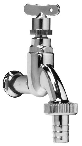 Benkiser Auslaufventil 1/2 Zoll poliert verchromtes Modell, mit Steckschlüssel und Schlauchverschraubung 3/4 Zoll, 7201269