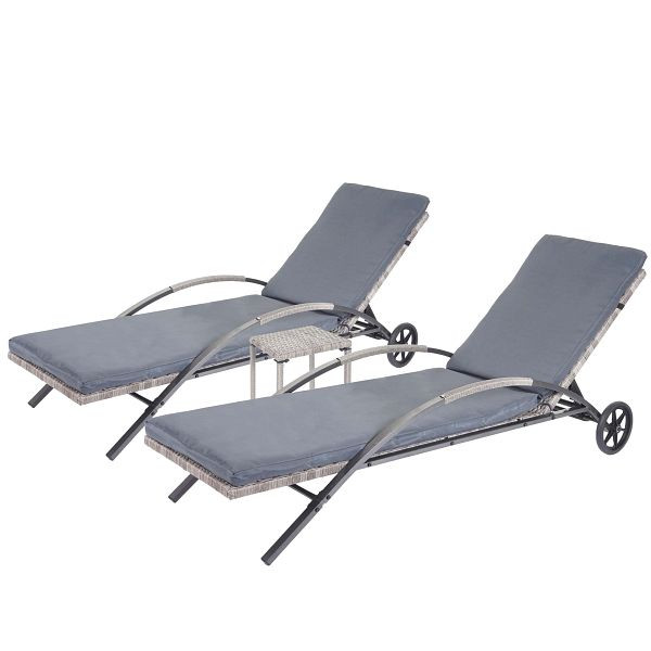Mendler 2er-Set Sonnenliege HWC-E27, Relaxliege Gartenliege, Poly-Rattan, grau Kissen dunkelgrau, 65285