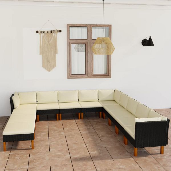 vidaXL 12-teilig Garten-Lounge-Set mit Kissen Poly Rattan Schwarz, 3059746
