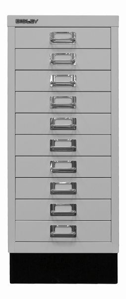 Bisley MultiDrawer, 29er Serie mit Sockel, DIN A4, 10 Schubladen, lichtgrau, L2910S645