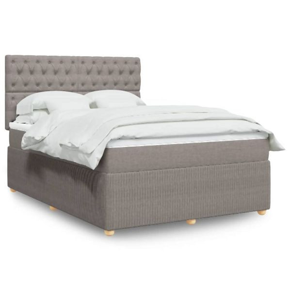 vidaXL Boxspringbett mit Matratze Taupe 140x200 cm Stoff, 3294390