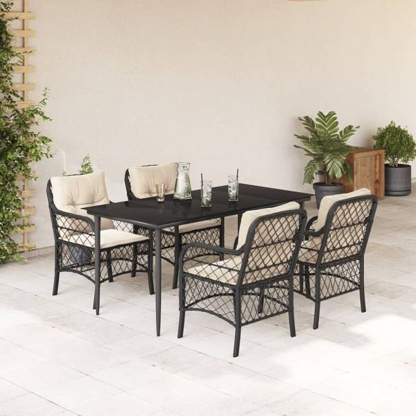 vidaXL 5-teilig Garten-Essgruppe mit Kissen Schwarz Poly Rattan, 3212085