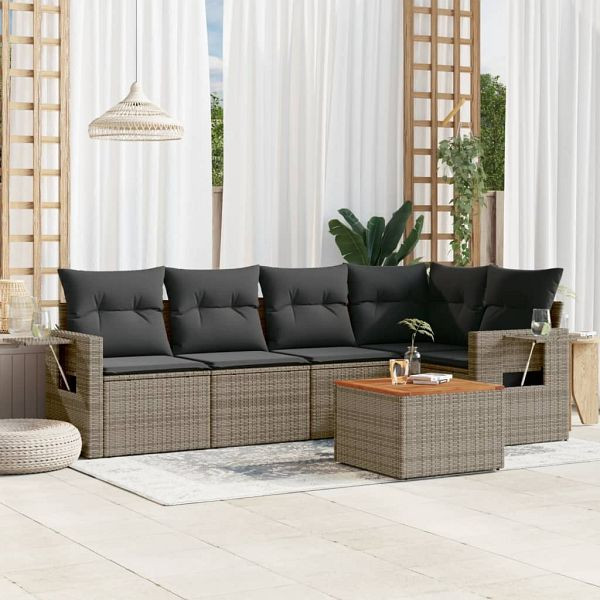 vidaXL 6-tlg. Garten-Sofagarnitur mit Kissen Grau Poly Rattan, 3224555