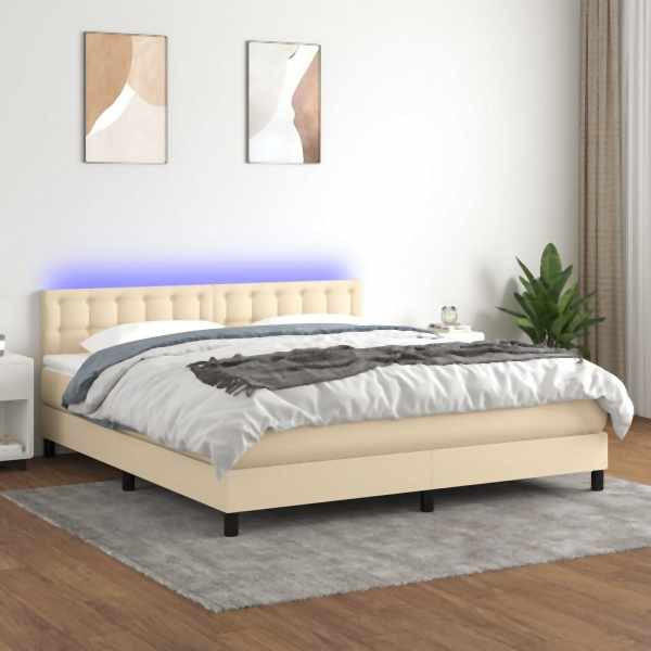 vidaXL Boxspringbett mit Matratze & LED Creme 180x200 cm Stoff, 3133498