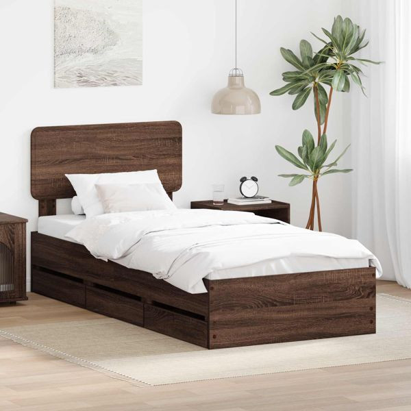 vidaXL Bettrahmen Braun Eichen-Optik 100 x 200 cm Ingenieurs Holz, 3412219