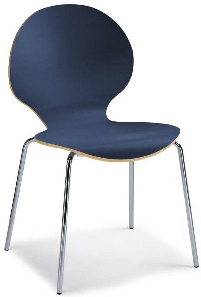 Deskin Besucherstuhl CURVE, 4-Fuß Gestell verchromt, Buchenschichtholz, Farbe blau, VE: 4 Stück, 280681