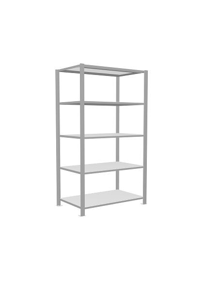 Schulte Grundregal, Büro-Steckregal MULTIplus150, 1800 x 1000 x 600 mm, 5 Fachböden, Längenriegel, RAL 7035 lichtgrau, mit Mittelanschlag, 36037